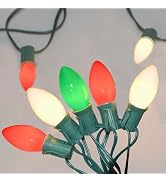 SUNSGNE C9 Christmas String Lights, 25 Feet Vintage Christmas Tree Lights with 26 7W Red Green Wh...