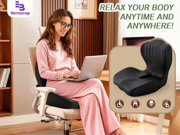 Benazcap Memory Foam Seat Cushion with Lumbar Support Pillow for Office Chair