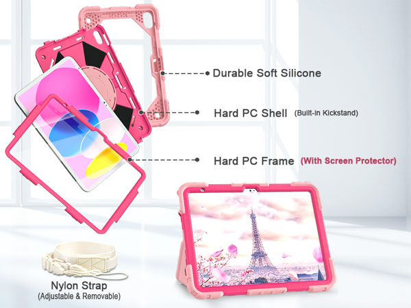 The ipad 10.9 inch 10th gen case is made of shockproof PC and soft silicone