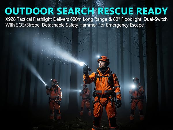 Large Size Tactical Flashlight Delivers 600m Long Range and SOS/Strobe, Dual-Switch &amp; Glass Breaker.