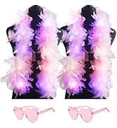 YBHOMINE 2 Pcs Feather Boas with Heart Rimless Sunglasses,4 ft Feather Boa Halloween Christmas Ba...