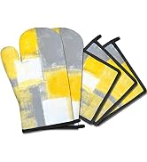 MCALK 5 Pcs Yellow Oven Mitts and Pot Holders Sets, Grey Oven Gloves and Hot Pads for Kitchen Coo...