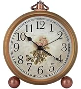 Maxspace Metal Golden Table Clock, Retro Vintage Non-Ticking Small Alarm Clock,Battery Operated S...