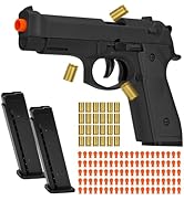 Automatic Shell Ejecting Toy Gun with 100 Soft Bullets,24 Shells &amp; 2 Magazines,Fidget Toy Gun(Black)