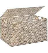 MOORLITER Water Hyacinth Storage Basket with Lid, 17.2 Gallon (65L) Wicker Storage Trunk with Han...