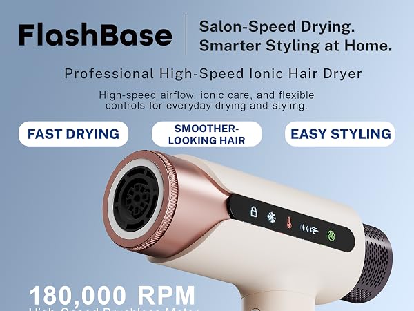 high-speed ionic hair dryer, 180000 RPM, 1875W, digital display