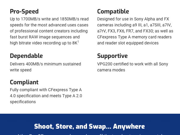 CFexpress 4.0 Type A Memory Card atlas digital camera card HIGH SPEED DURABLE