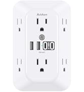 Addtam Surge Protector Outlet Extender, 6-Outlet Splitter with 4 USB Wall Charger(2 USB-C Ports),...