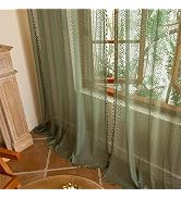 Sutuo Home Olive Green Boho Lace Curtains 84 Inches Long for Living Room&amp;Bedroom, Bohemian Sheer ...