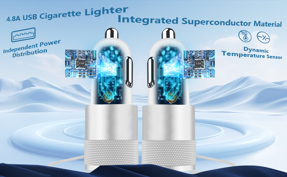 MFi Certified 4.8A Dual USB Power Cigarette Lighter Adapter iPhone Car Charger Fast Charging