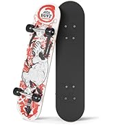 Kids Beginner Skateboard by Rude Boyz - Mini Wooden Cruiser Board with Cool Graphics for Boys &amp; G...