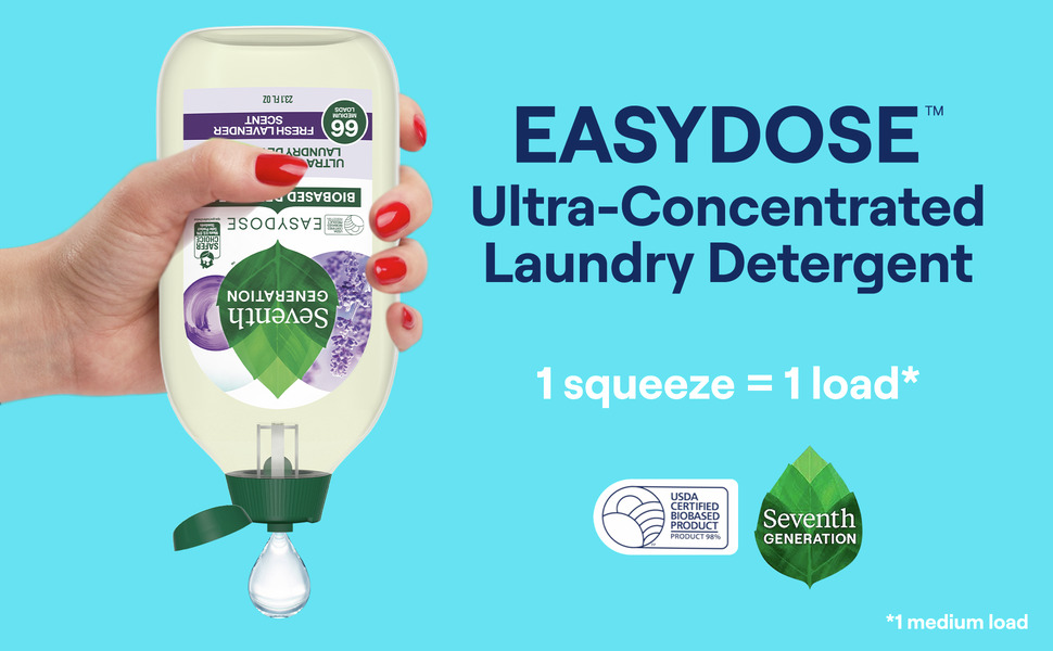 Easydose Ultra-Concentrated Laundry Detergent. 1 Squeeze=1 load* *1 medium load 