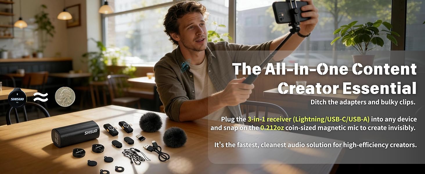 mini wireless lavalier microphone for iphone 16 15 pro max plus video recording tiktok content kit