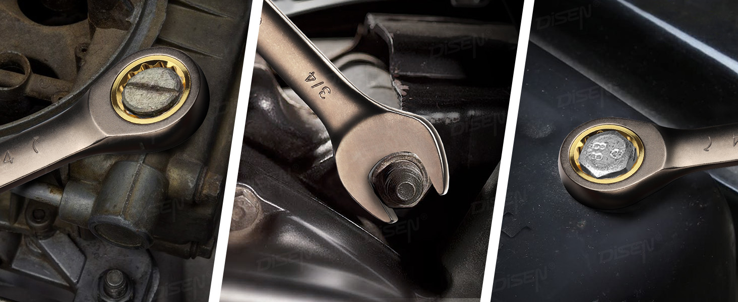 DISEN Ratcheting Wrench Set SAE Upgraded Open and Box End 90 Teeth