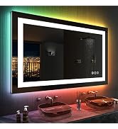 LOAAO 48"X28" LED Bathroom Mirror with Lights, Anti-Fog, Dimmable, RGB Backlit + Front Lighted, B...