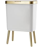 Bathroom Trash Can with Lid, Small Garbage Can with Lid, 4 Gal Gold Trash Bin with Push Button, N...