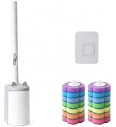 Disposable Toilet Brush Wand Kit, 14 Refills, Wall Mount Holder | Extended handle, auto-open lid ...