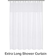 Barossa Design Extra Long and Wide Fabric Shower Curtain with Sheer Window 84 x 84 inch, Waffle W...