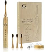GUFICLE Bamboo Electric Toothbrush with 4 Charcoal Infused Bamboo Brush Heads, 5 Modes, Sonic Tec...