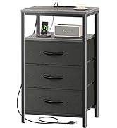 Huuger Nightstand with Charging Station, 27.6 Inch Side Table with Fabric Drawers, End Table Beds...