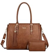 MOSISO Laptop Bag for Women, 15.6 inch Vintage PU Leather Tote Bag with Laptop Compartment Compat...