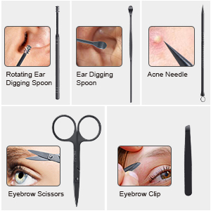 FIXBODY Manicure Set Nail Clippers Pedicure Kit -15 Pieces Black Stainless Steel Manicure Kit