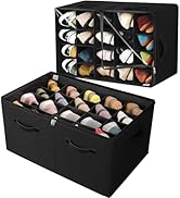 TOPIA HOME Shoe Organizer for Closet 2 Pack, Foldable Shoe Box with Adjustable Divider and Clear ...