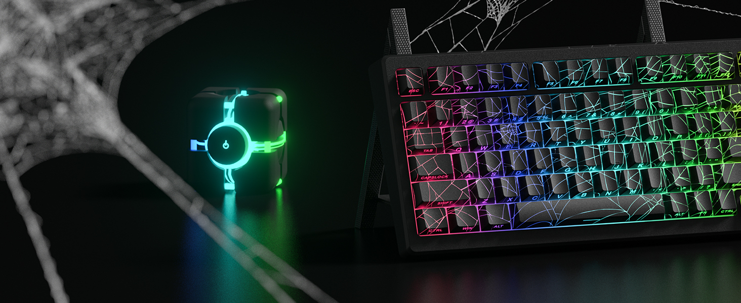 XVX Spider Web Keycaps Shine Through Keycaps cherry Profile, Lines Backlit, Side Printed - Black