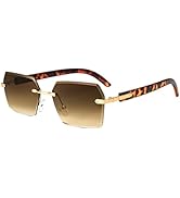 FEISEDY Retro Square Rimless Sunglasses for Women Men Fashion Frameless Diamond Cutting Lens Sun ...