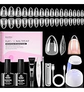 Beetles Gel Nail Kit Flat-X, Almond Short, 320pcs 16 Sizes Nail tips, with 15g Nail Glue Gel Hand...