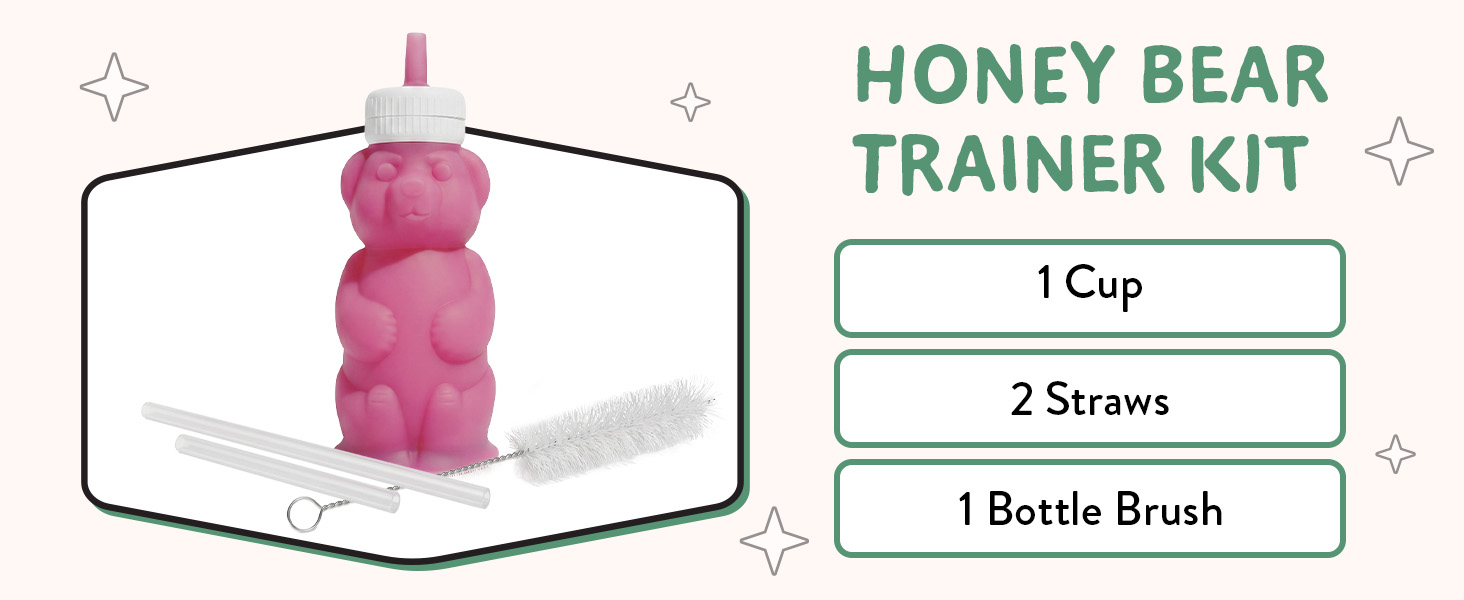 Honey Bear Straw Cup for Baby &amp;amp; Toddler Silicone Squeeze Training Straw Cup Leak Resistant BabySippy