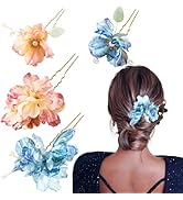 4 PCS Flower Hair Pins Pink Hair Pins Set Embellished With Pearls Beautiful Hair Pin Floral Hairp...