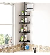 Corner Shower Caddy Tension Pole: Adjustable Stainless Steel Shower Organizer with 4 Tier Shelf f...