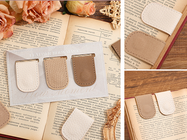 3PCS Magnetic Leather Bookmarks