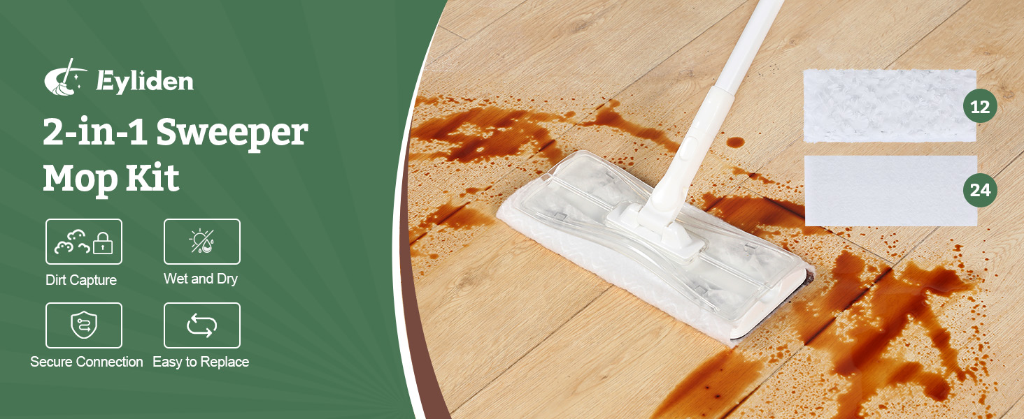 Eyliden Sweeper Mop with 56" Long Handle, 36 Disposable Refills