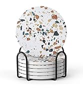 LIFVER Coasters for Drinks, Absorbent Coasters with Holder Set of 6, Avoid Furniture Being Scratc...