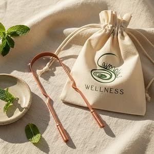 Savonolas Copper tongue scraper on linen