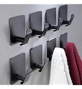 Taozun Adhesive Hooks 8 Packs, Black Wall Hooks for Hanging Coat/Towel Hooks Stainless Steel Wate...