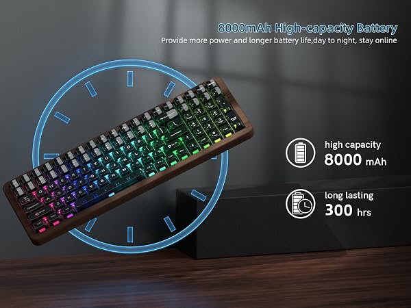 98% Wireless Mechanical Keyboard with Number Pad Natural Walnut Wood Gaming Keyboard