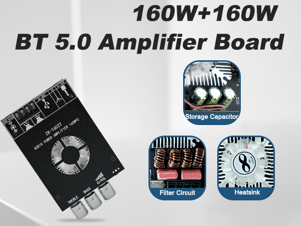 ZK-1602T 160W+160W Bluetooth Amplifier Board with Treble and Bass Control
