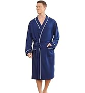 YOIPNEF Mens Lightweight Robe, Knit Kimono Bathrobe Spa Sleepwear Soft Knee Length Robe With Pockets
