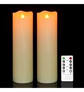 PChero 10" x 3" Flickering Flameless Candles with Remote and Timers, Battery Operated Real Wax LE...