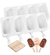 WMKGG Popsicle Silicone Molds Set, 2 PCS Ice Cream Molds with 50 Wooden Sticks for Cake Pop, Ice ...