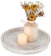 Romadedi Rustic Wooden Tray Candle Holder - Round Wood Decorative Pillar Candle Tray for Coffee T...