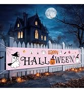 Happy Halloween Banner Outside Halloween Decorations Pink Yard Party Sign | Halloween Pink Hangin...