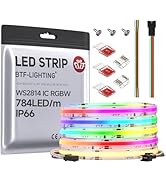 BTF-LIGHTING FCOB IP66 COB LED Strip WS2814 IC RGBW 3000K 16.4FT 784LED/m DC24V Flexible High Den...