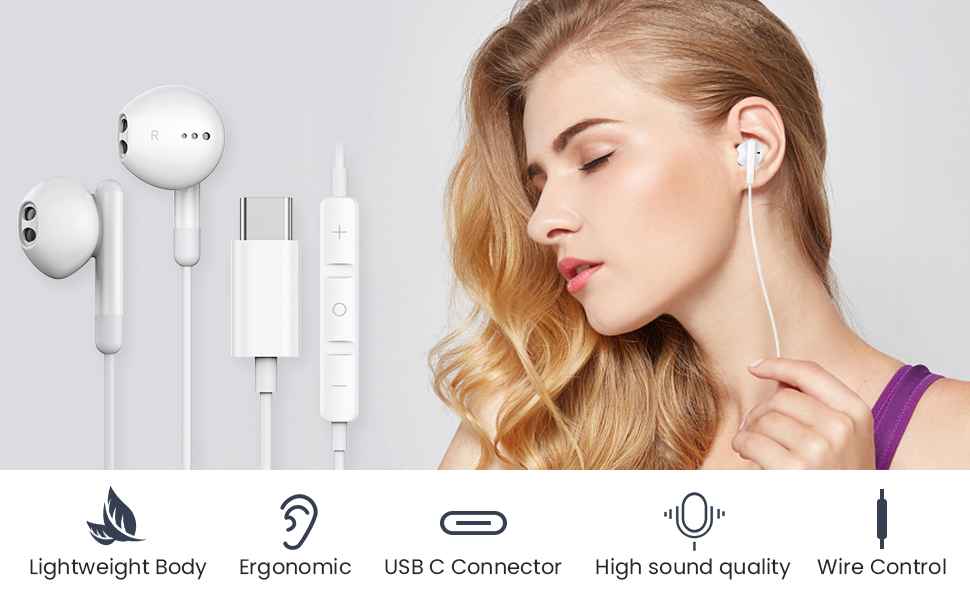 USB C Headphone, BENEWY USB Type C Earphones In-Ear USB C Earbuds Wired Headphones with Microphone