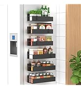 HuggieGems 6 Pack Magnetic Spice Storage Rack Organizer for Refrigerator and Oven, Black Fridge O...