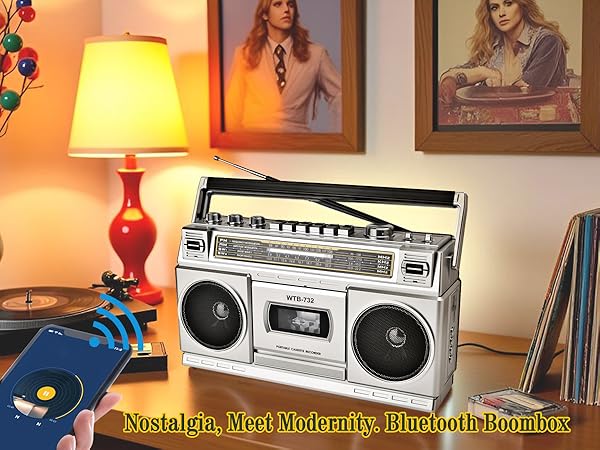 radio cassette player boombox recorder Nostalgia bluetooth boombox