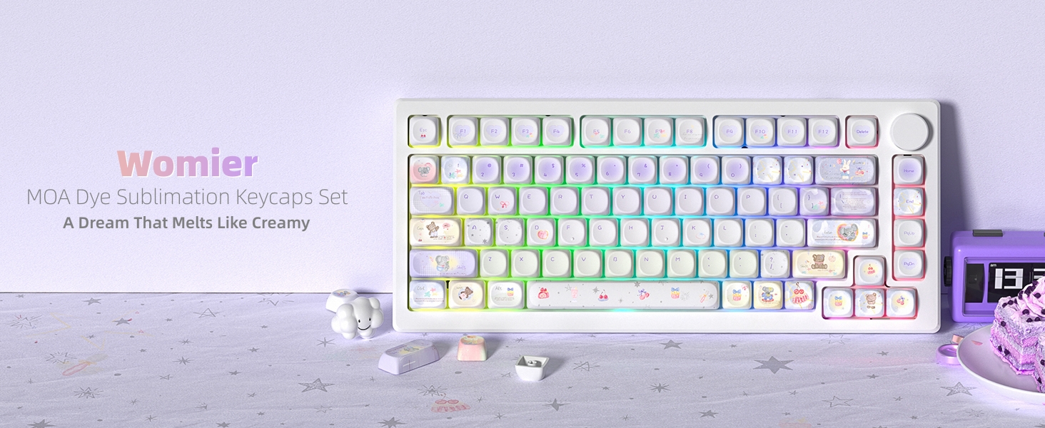 Cute PBT Keycaps Set,Kawai Keycaps MOA Profile,Colored Creamy Keycap Keyboard Caps